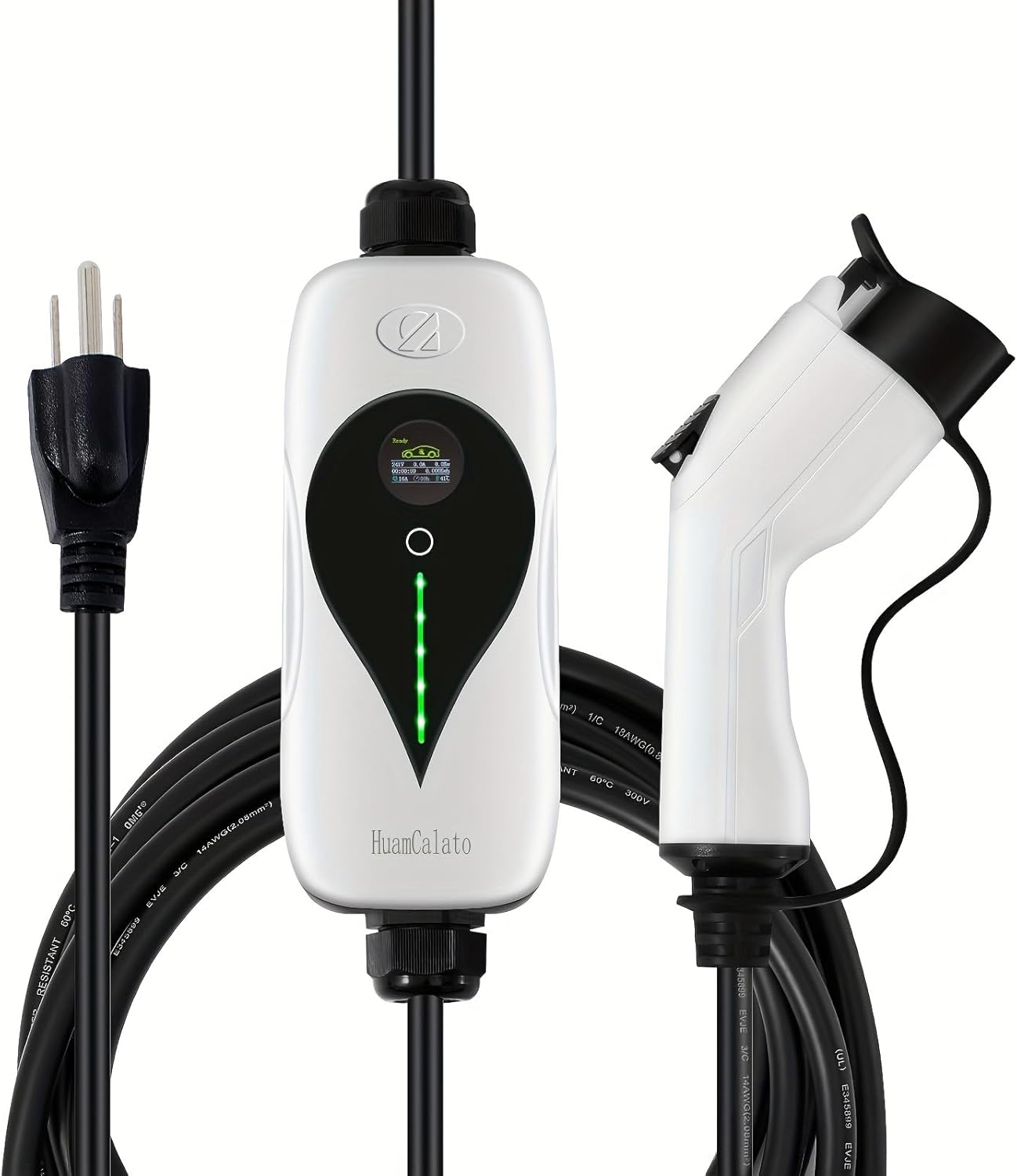 SAE J1772 Level 1+2 EV Charger, 16Amp 90-260V, 3.5KW, Portable Electric Car Charger, Charging Cable with NEMA 5-15 Male Plug Home Charging Station