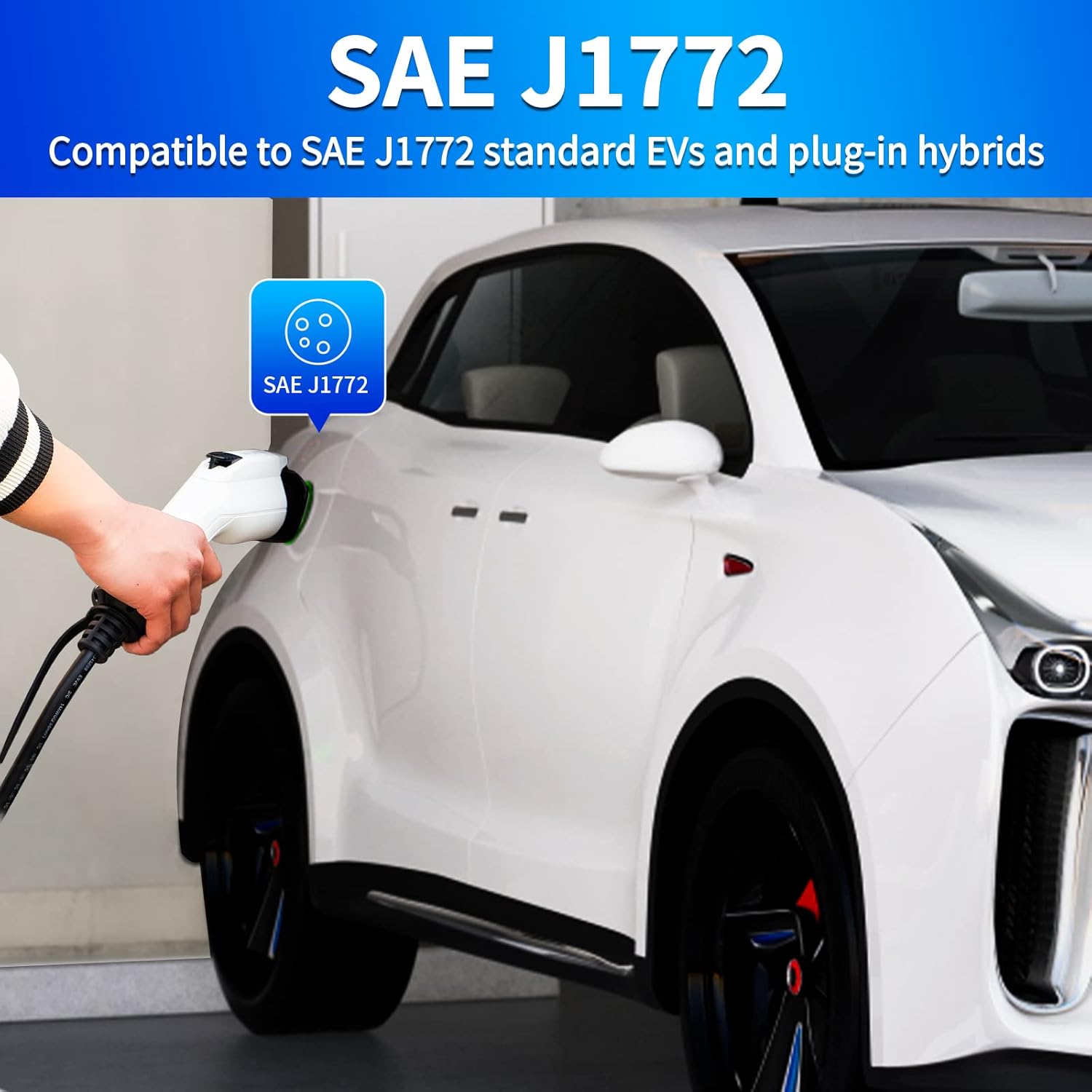 SAE J1772 Level 1+2 EV Charger, 16Amp 90-260V, 3.5KW, Portable Electric Car Charger, Charging Cable with NEMA 5-15 Male Plug Home Charging Station