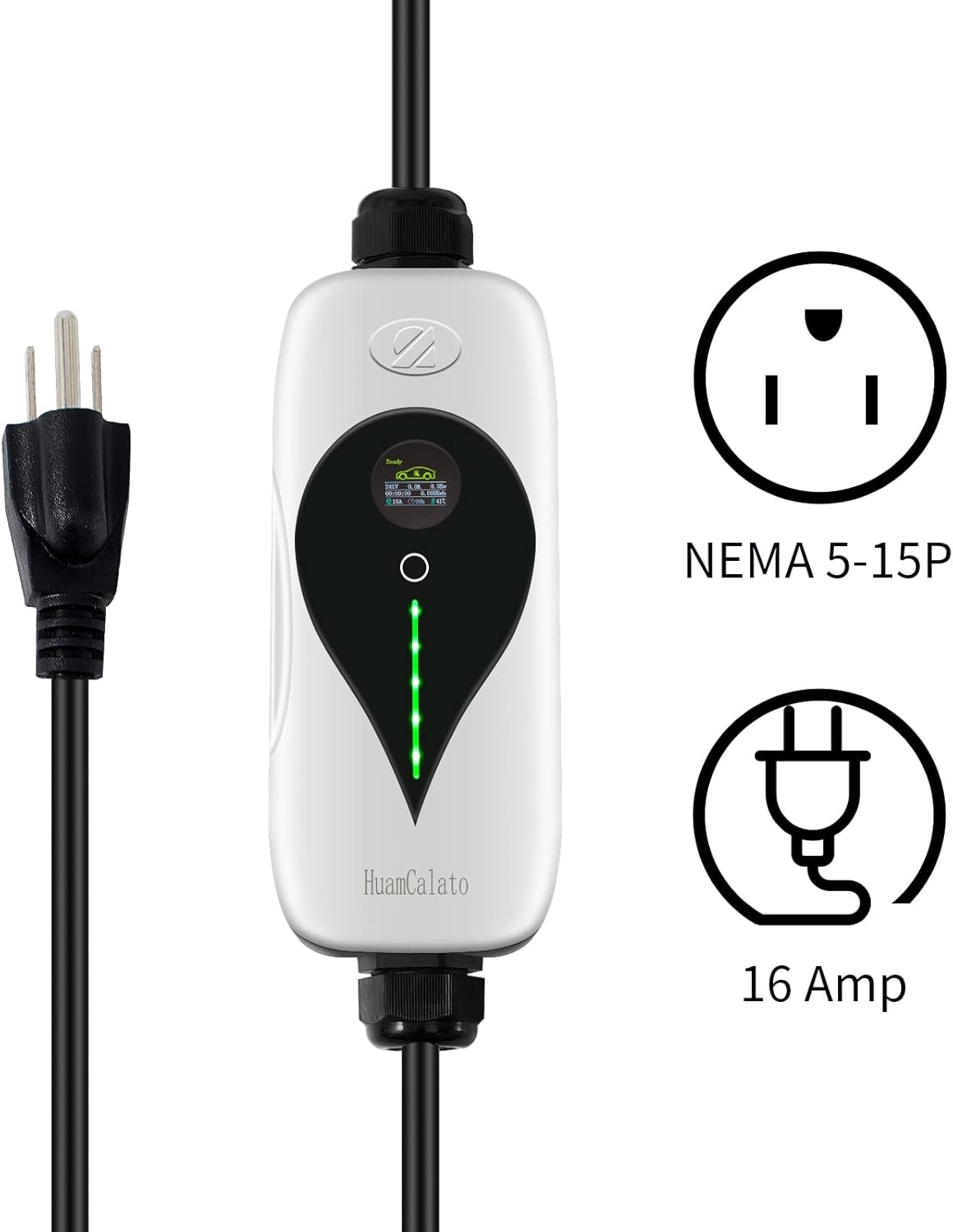 SAE J1772 Level 1+2 EV Charger, 16Amp 90-260V, 3.5KW, Portable Electric Car Charger, Charging Cable with NEMA 5-15 Male Plug Home Charging Station
