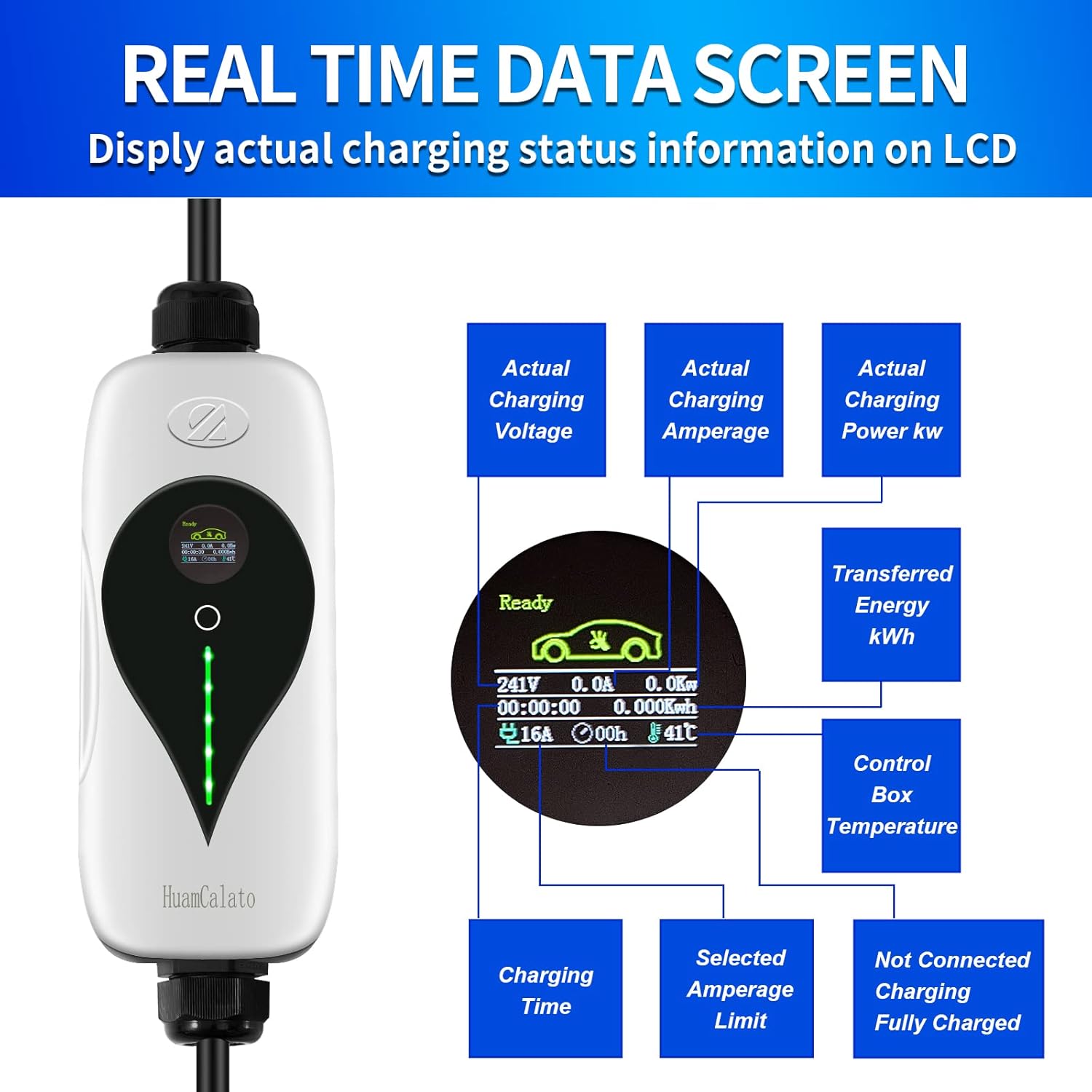 SAE J1772 Portable Level 2 EV Charger, 32Amp, 90-260V, 7KW, Charging Cable with NEMA 10-30 Male Plug Home Charging, Indoor/Outdoor EV Charge Station Charge Gun 