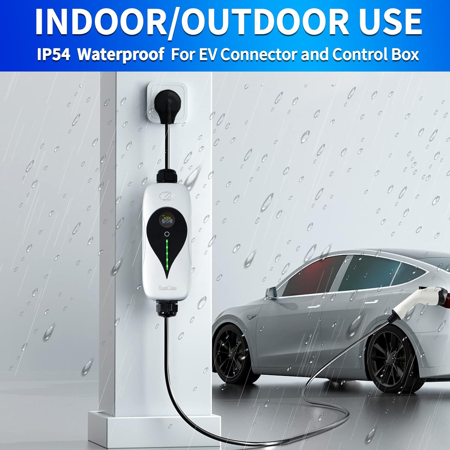 SAE J1772 Portable Level 2 EV Charger, 32Amp, 90-260V, 7KW, Charging Cable with NEMA 10-30 Male Plug Home Charging, Indoor/Outdoor EV Charge Station Charge Gun 